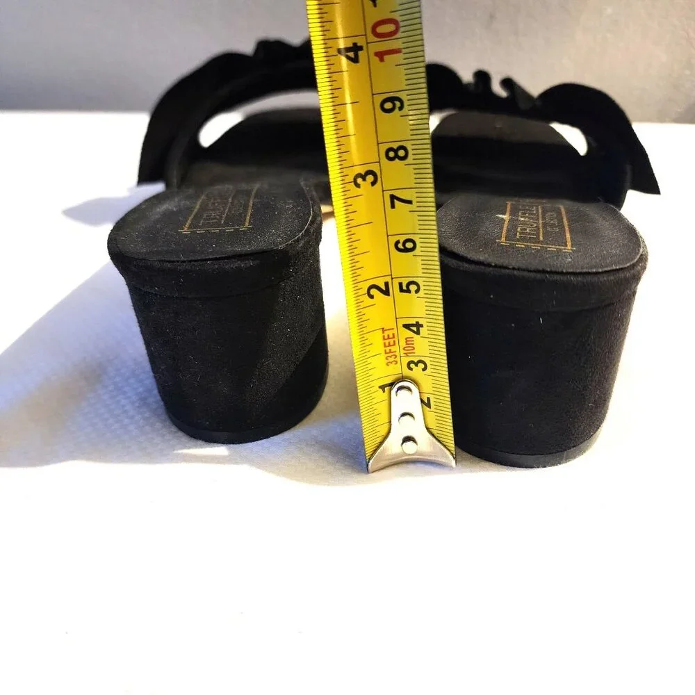 Elegant Blk Sueded Velvet Ruffle‎ Office Siren Cocktail Heel Slide Sz. 39/US 9